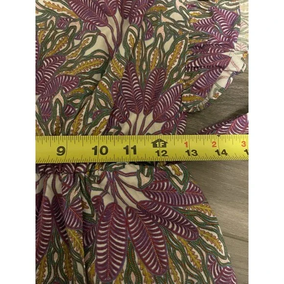 Marie Oliver Fiona Dress Sze XXS Purple Green Floral Cotton Vneck Ruffle Sleeve - Picture 6 of 9